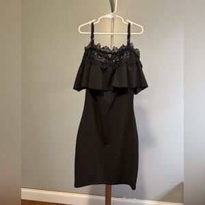 BCX Black Lace-Trim Ruffle Mini Dress